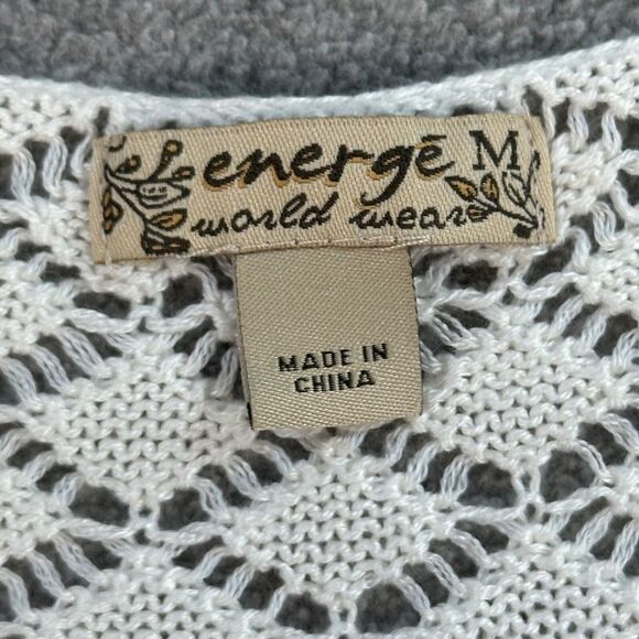 Energe World Wear Crochet Cardigan Duster White Women's Medium Tassel Trim Boho - Picture 3 of 7